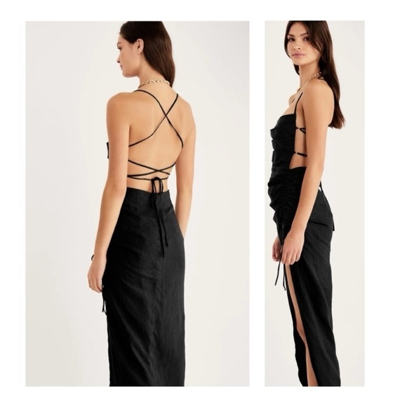 Rumer | 70s Romantic Coastal Vibes LouLou Black Strappy Maxi Dress | XS - Picture 3 of 9